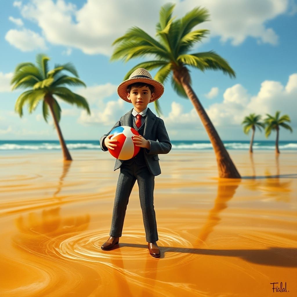 Surreal Edwardian Doll at the Beach, in Dreamlike Style