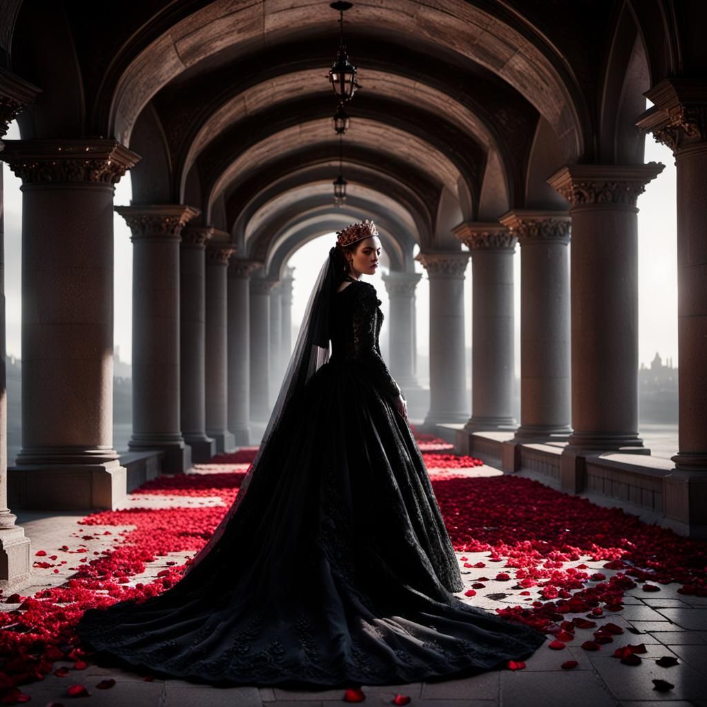 Gothic Bride Portrait with Red Jewels in Dutch Master Style