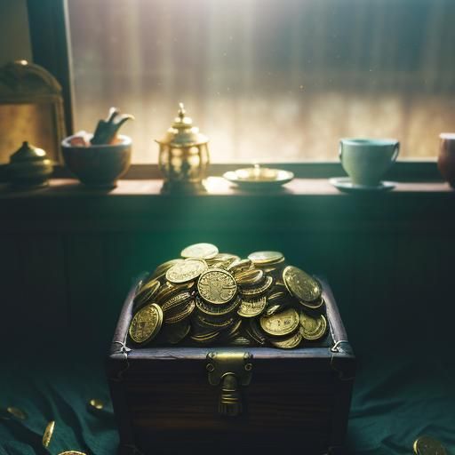 Treasure Chest Overflowing with Gold Coins and Jewels