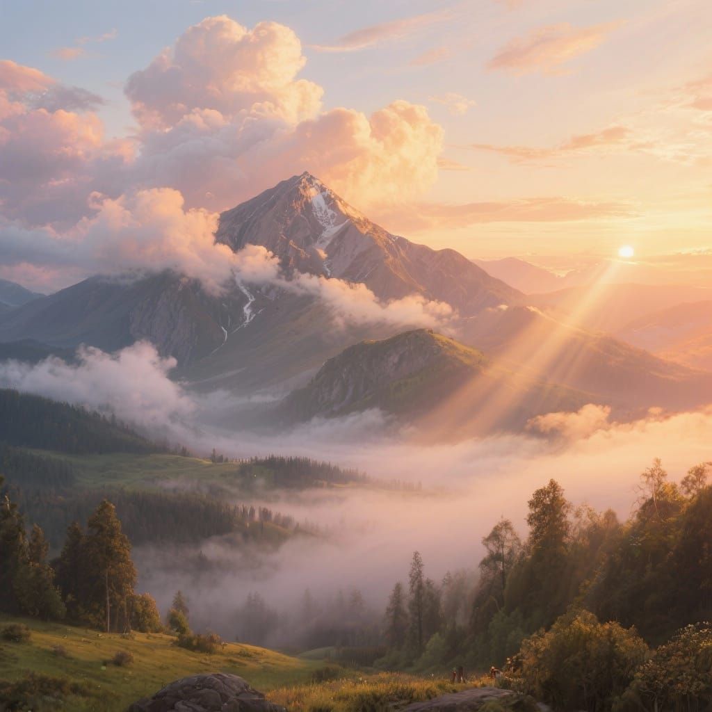 Mountain Sunset Landscape in the Style of Bierstadt