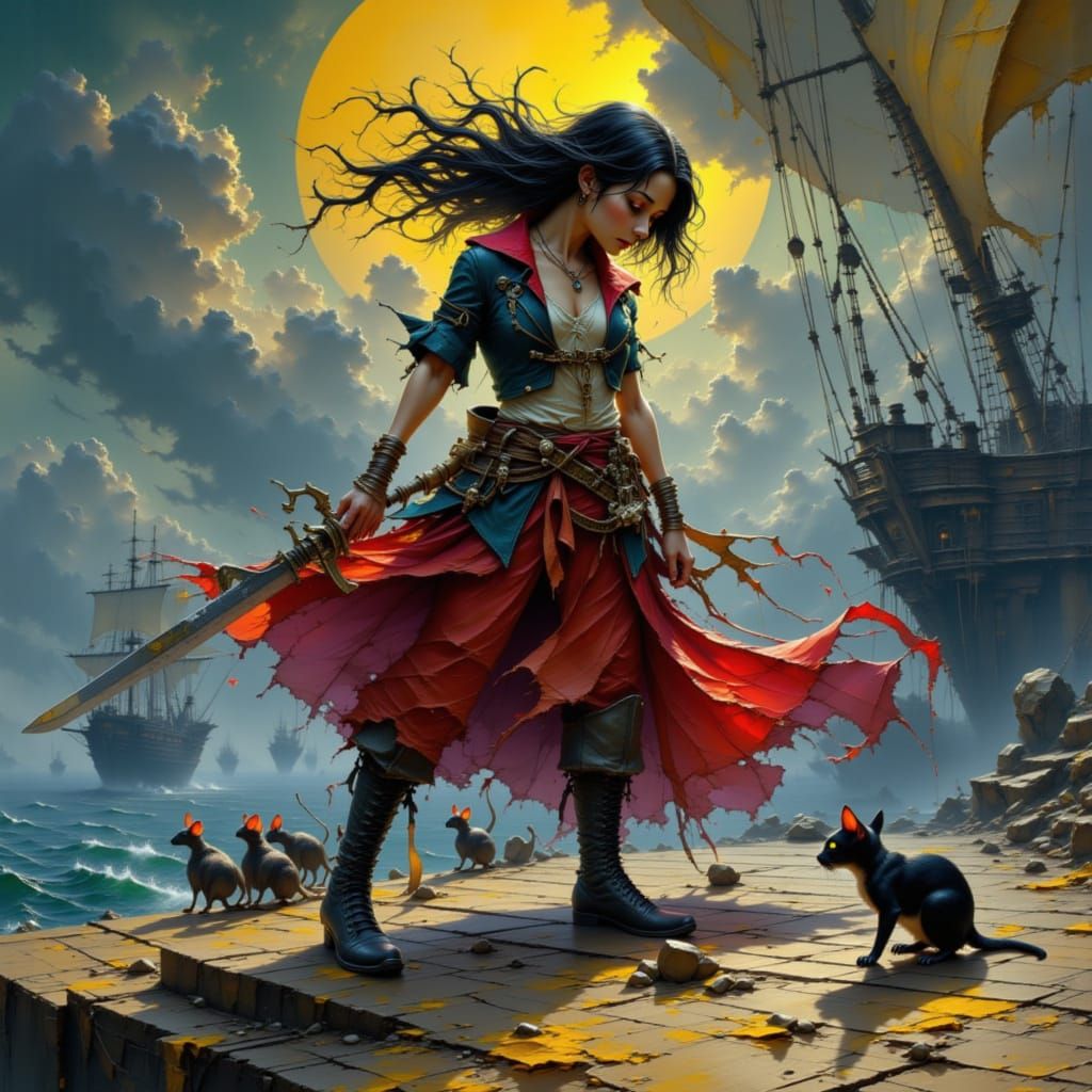 Female Pirate and Oversized Sword: CGI Cartoon