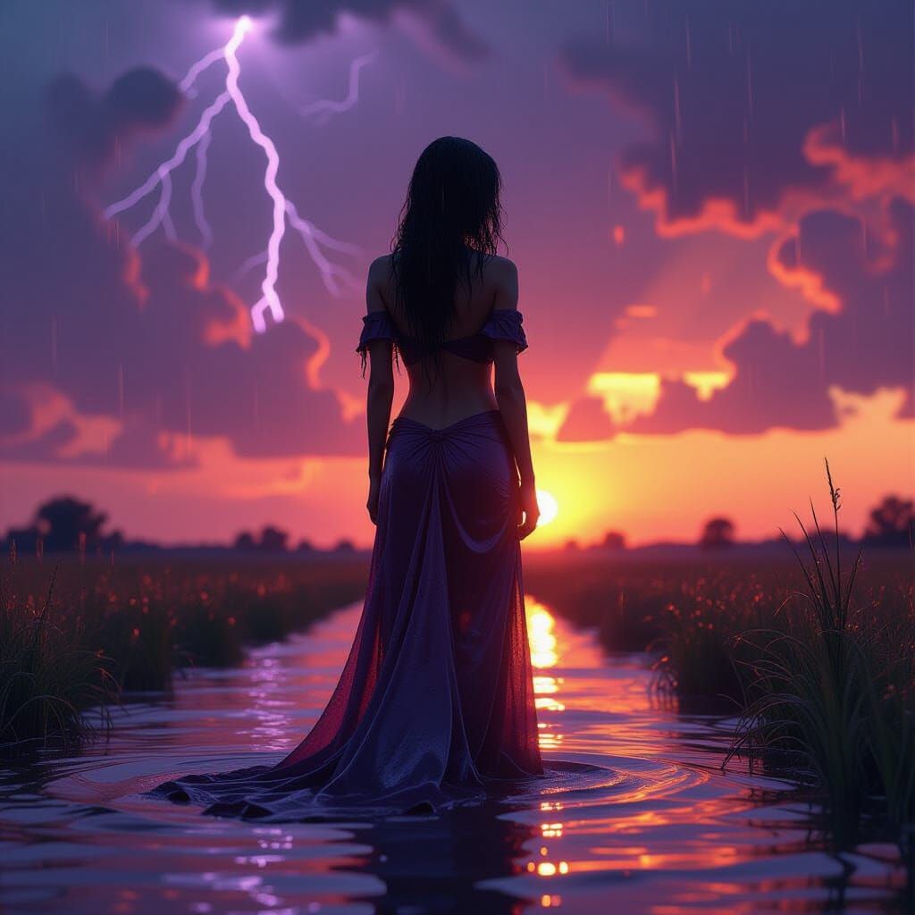 Woman in Rain: Dramatic Digital Fantasy Art