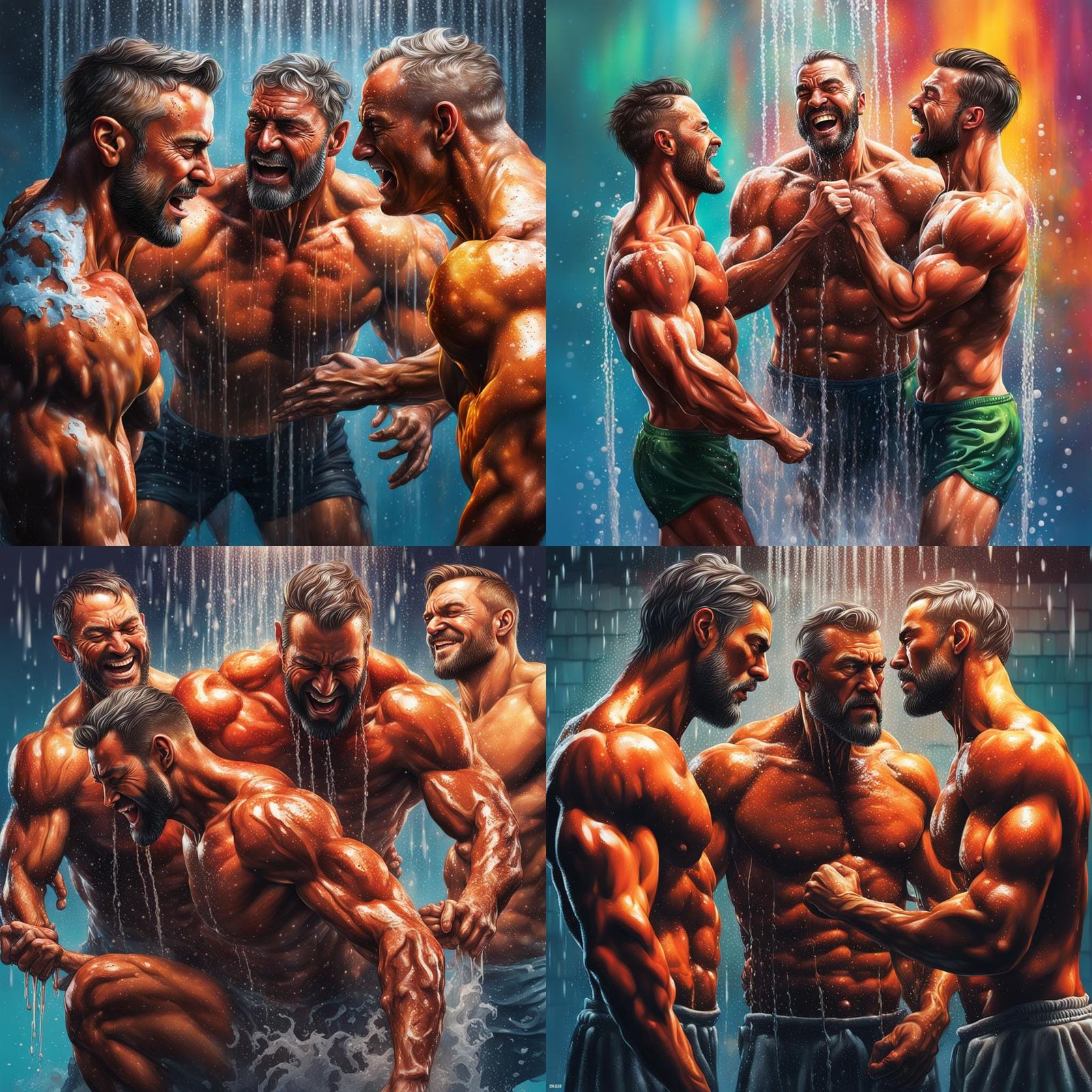 Hyperrealistic Shower Scene of Muscular Men