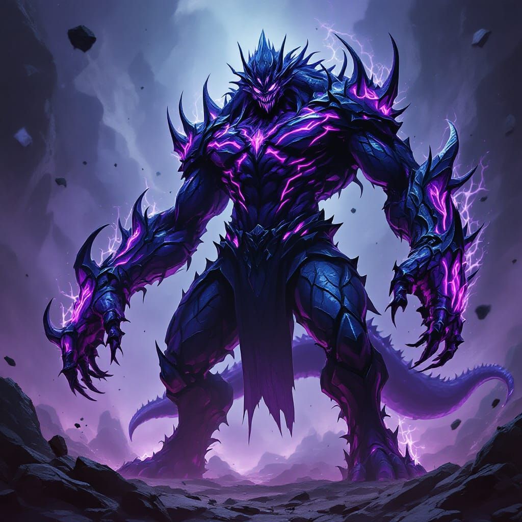 Baron Nashor Void Warrior in Dark Fantasy Anime Style