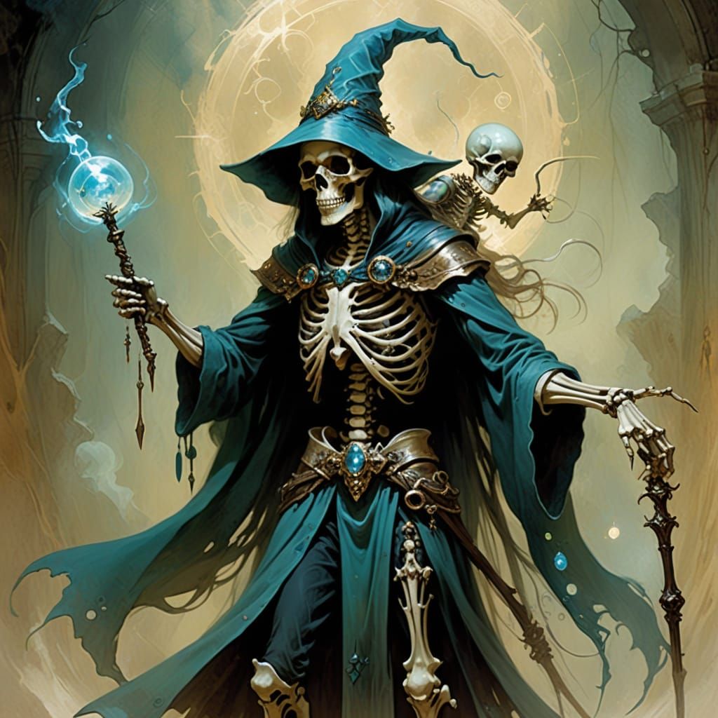 Skeleton Wizard and Child with Opal Staff