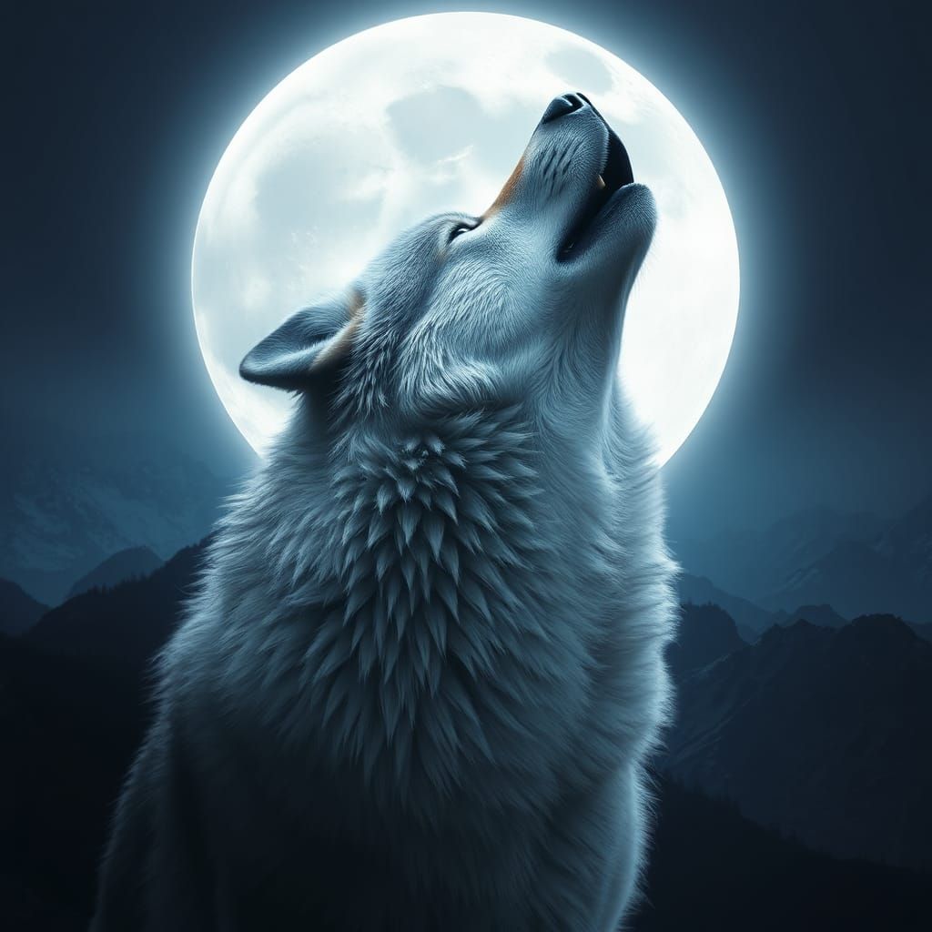Moonlit Wolf Double Exposure Portrait in Detailed Matte Pain...