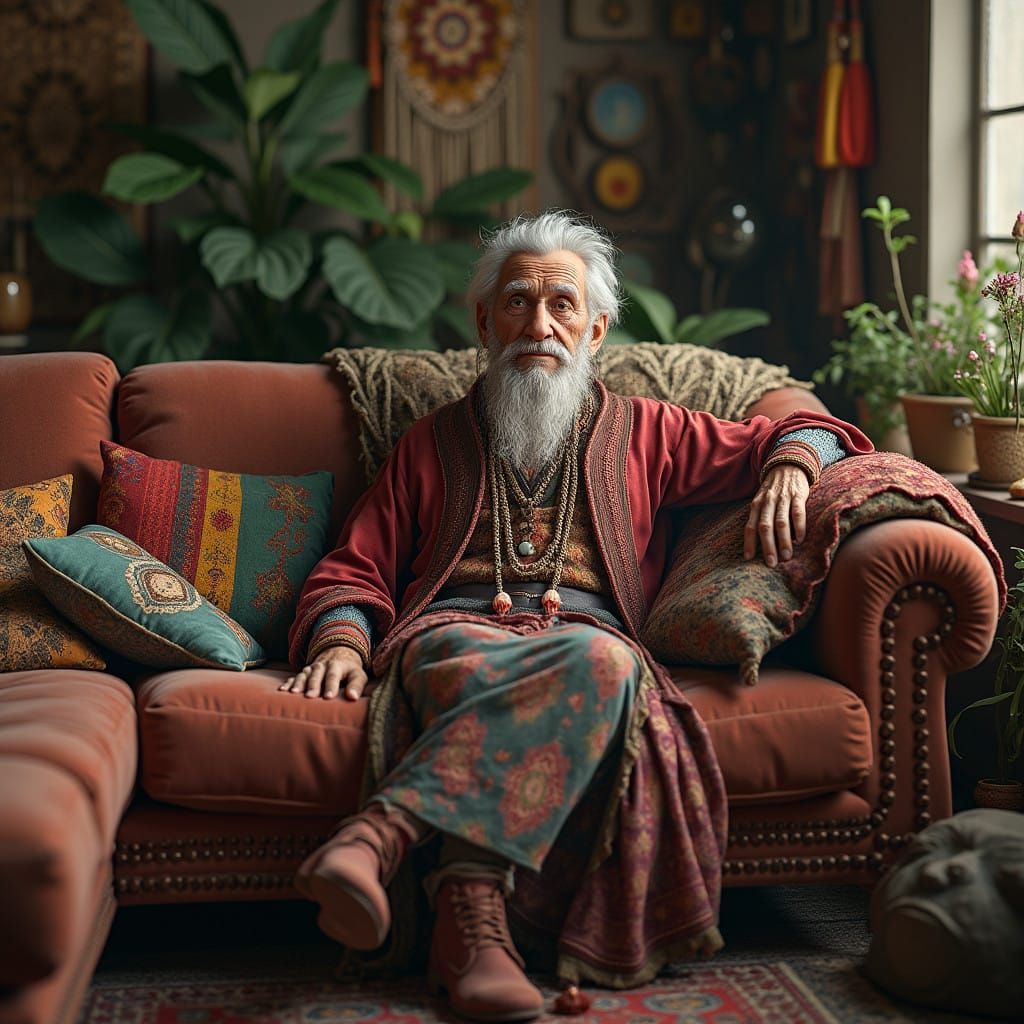 Bohemian Old Person Portrait in Hyperrealism