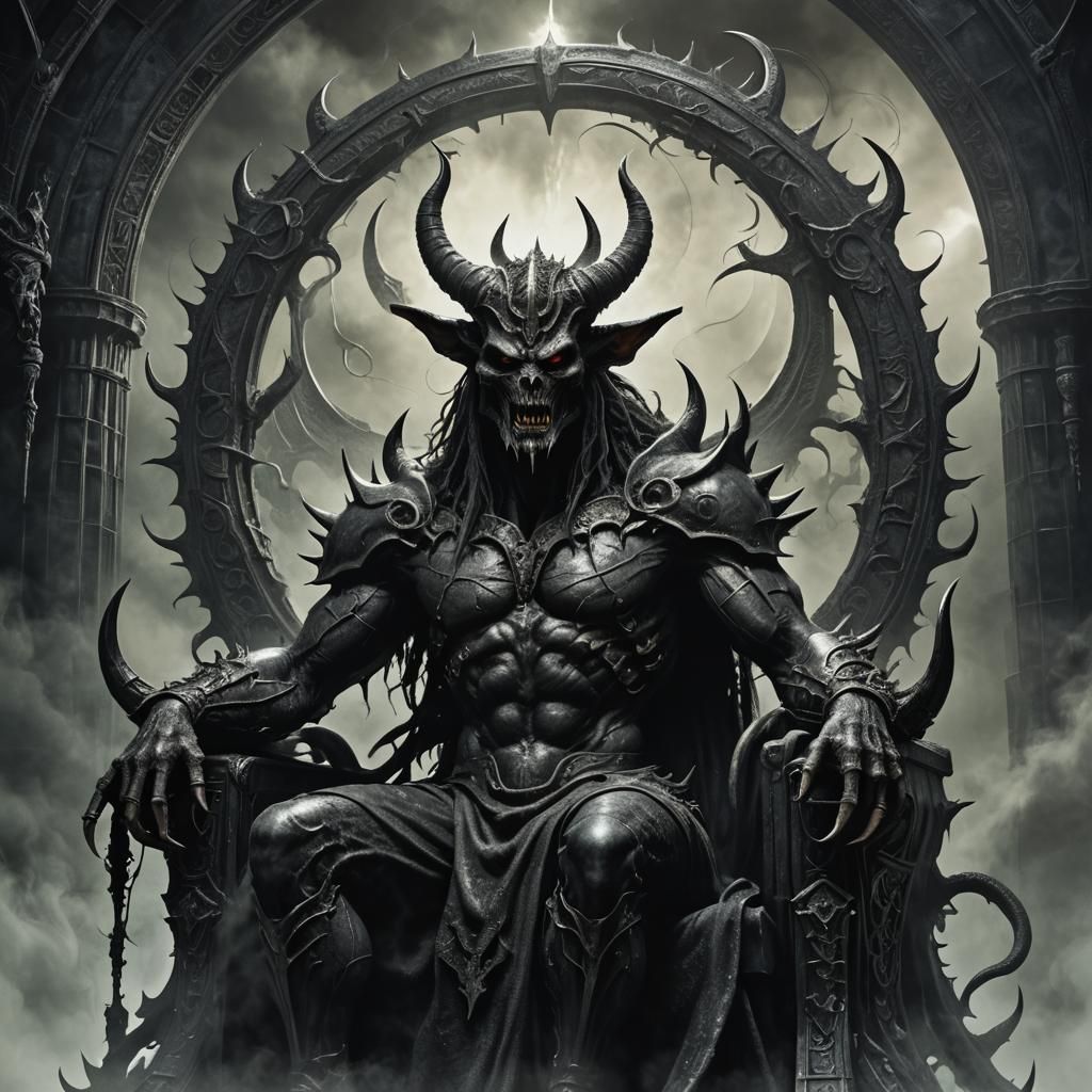Monstrous Demon on Throne in Dark Fantasy Style
