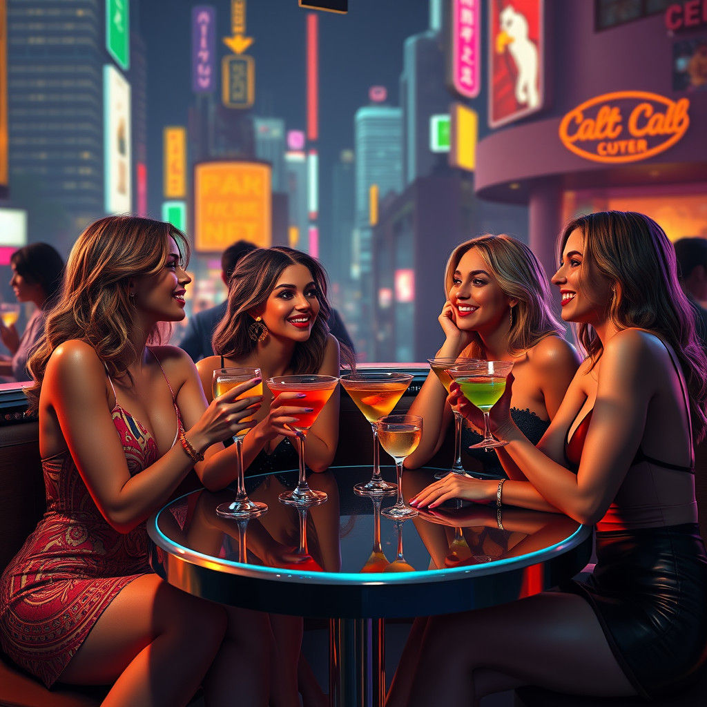 Chic Women in Nightclub, Cinematic Digital Art