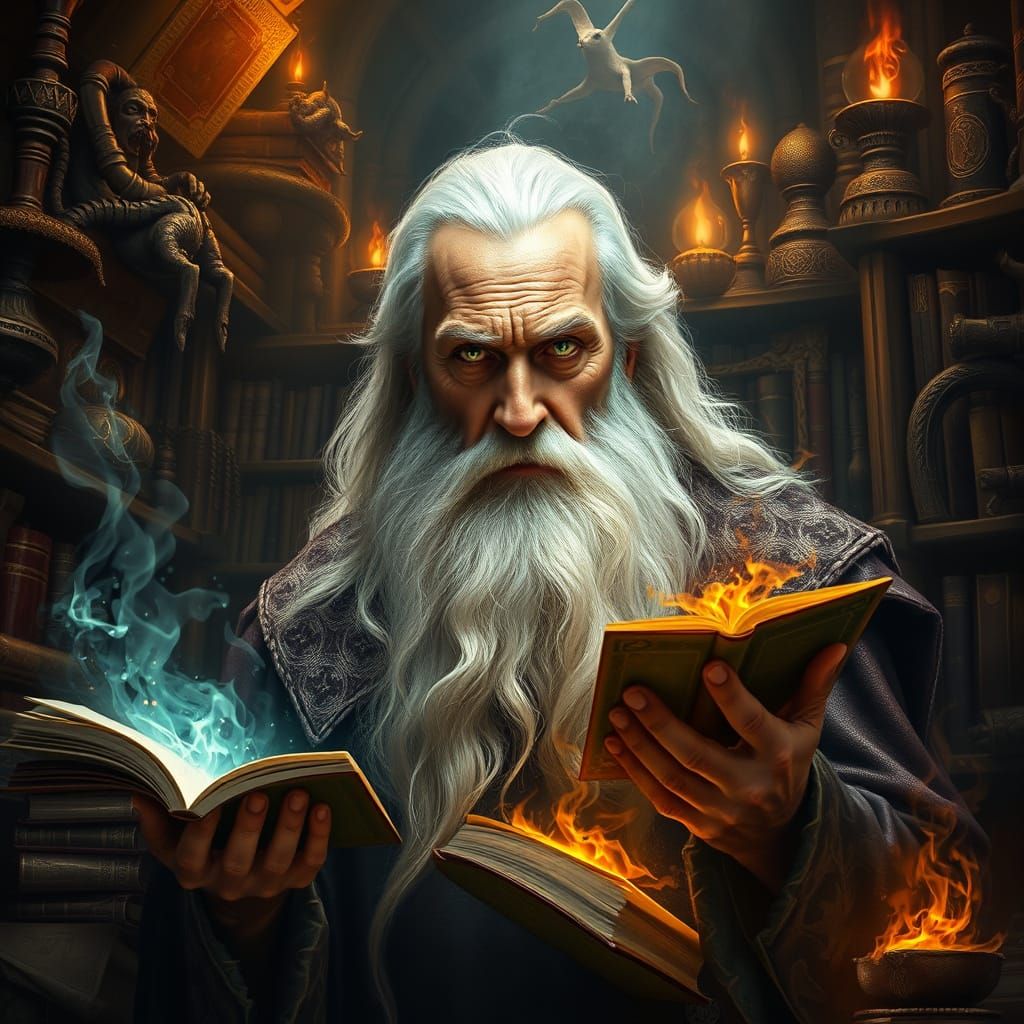 Wizard in Arcane Library with Rembrandt Lighting