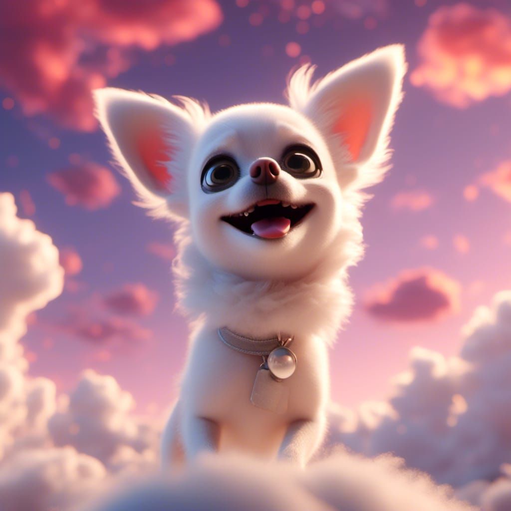 White Chihuahua in Clouds: 3D Digital Art