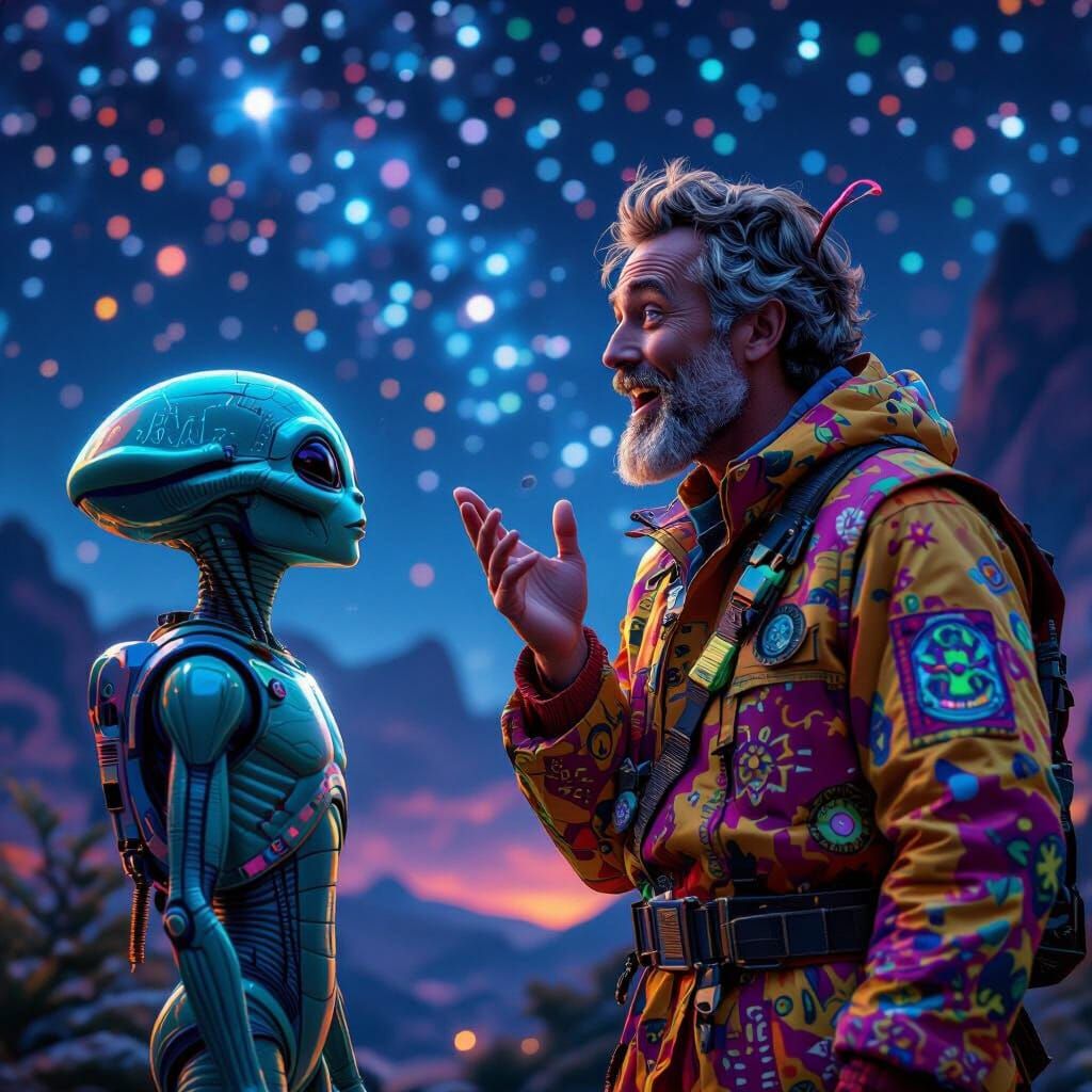 A Dad Jokes to an Alien Under Starry Sky