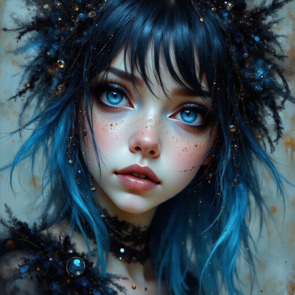 Ethereal Goth Punk Portrait with Grunge Elements