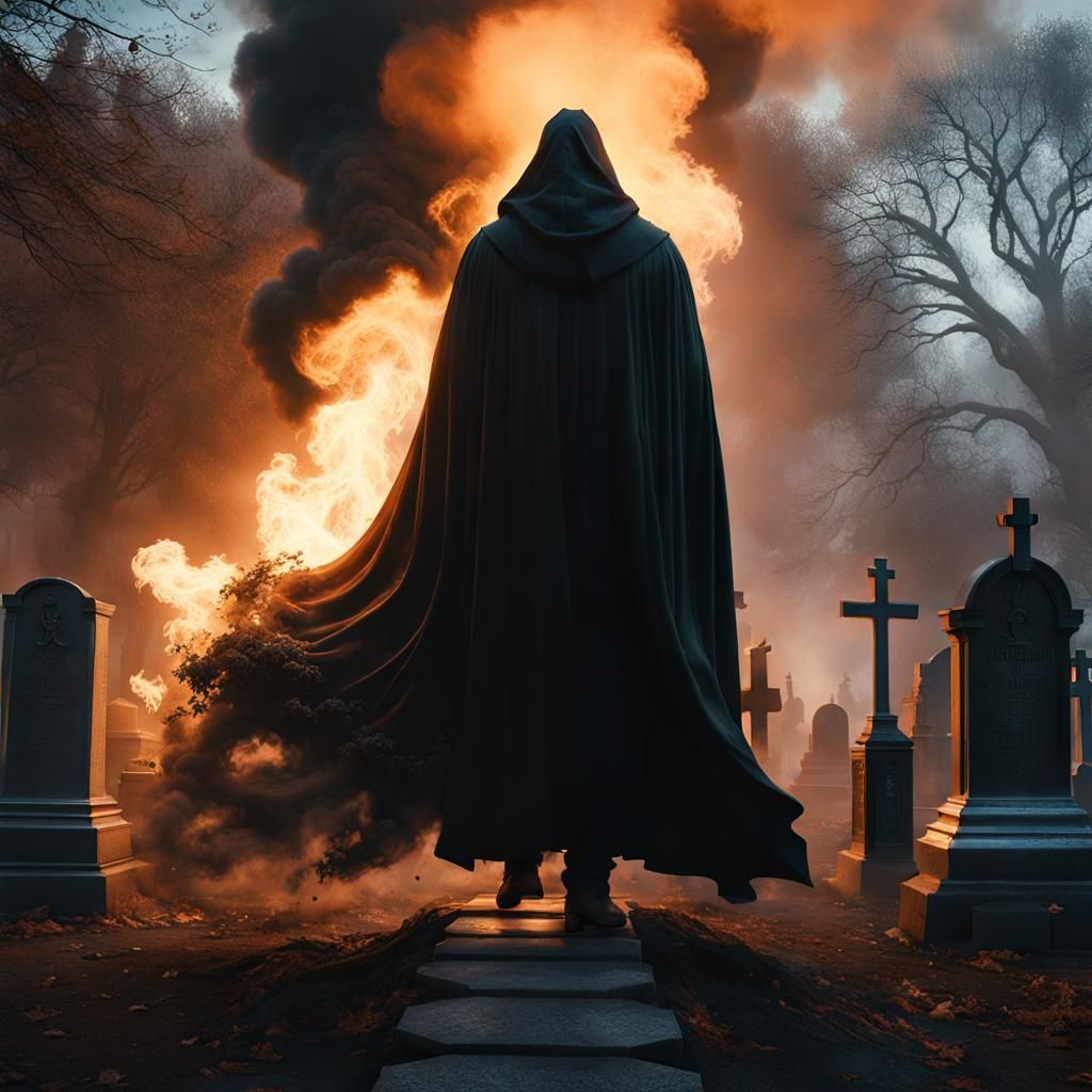 Smoky Specter Arises in Cemetery, Dark Fantasy Art