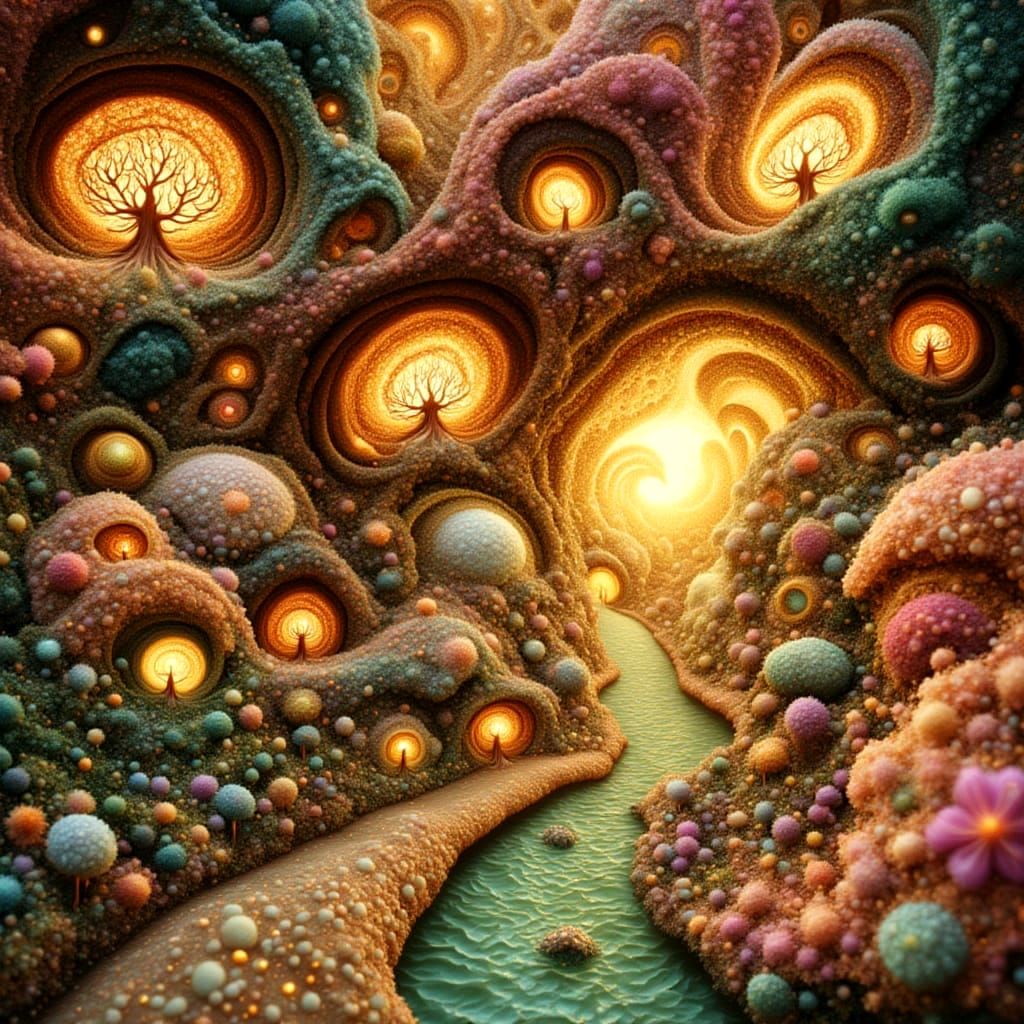 Fractal Phoenix Babies in Blossom Garden