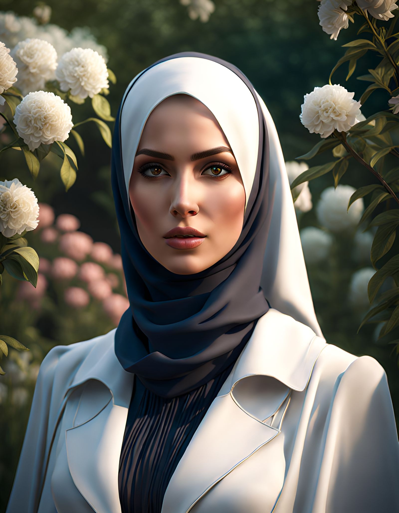 Victorian Hijabi Portrait in Garden, Digital Art