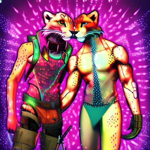 Cyberpunk Cheetah and Lion in Neon Cityscape