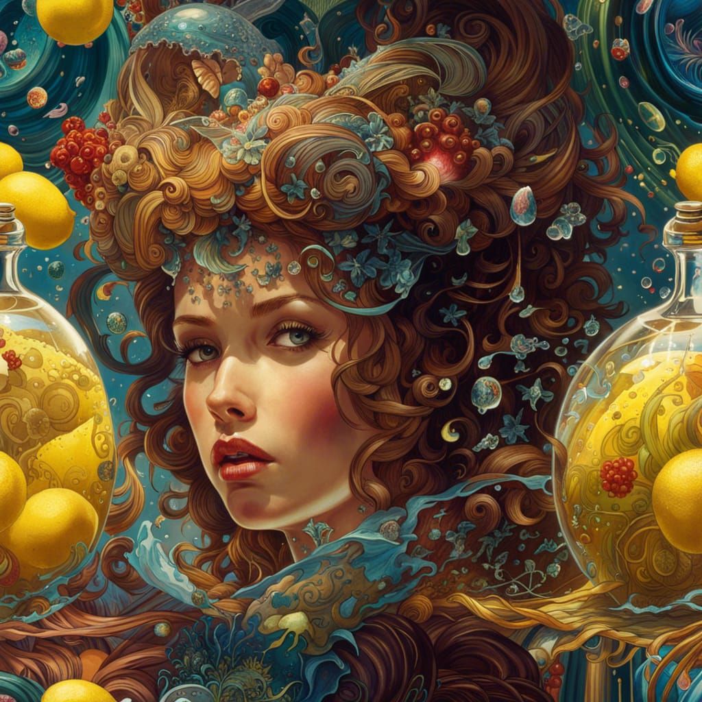 Exploding Lemonade Bottle in Psychedelic Art Style