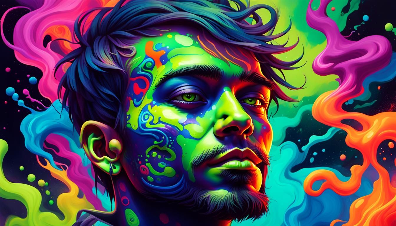 Graffiti Art Portrait of Cheerful Stoner in Vibrant Colors