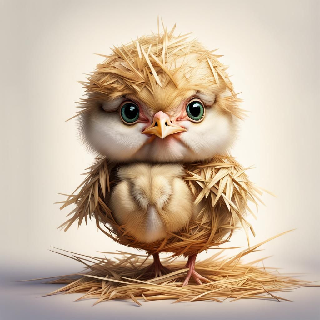 Whimsical Straw Chickens in Fun Context