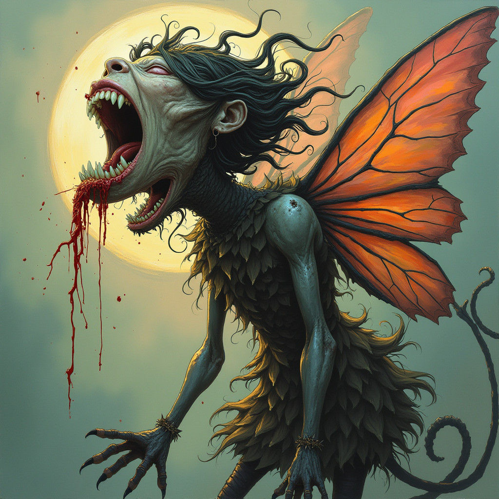 Surreal Dark Tooth Fairy Illustration in Hyperrealistic Styl...