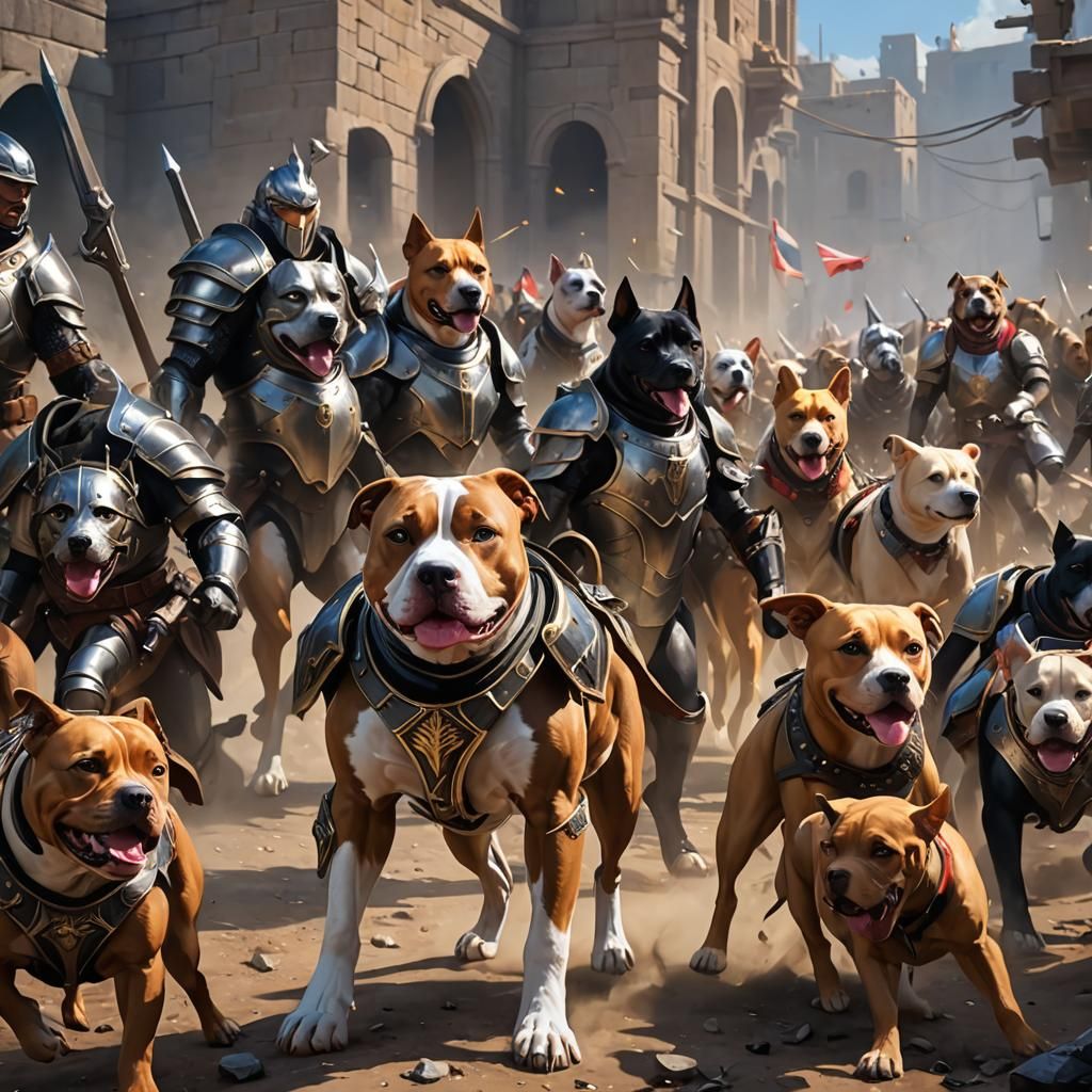 Armored Pitbull Leading Dog Army: Digital Anime Art