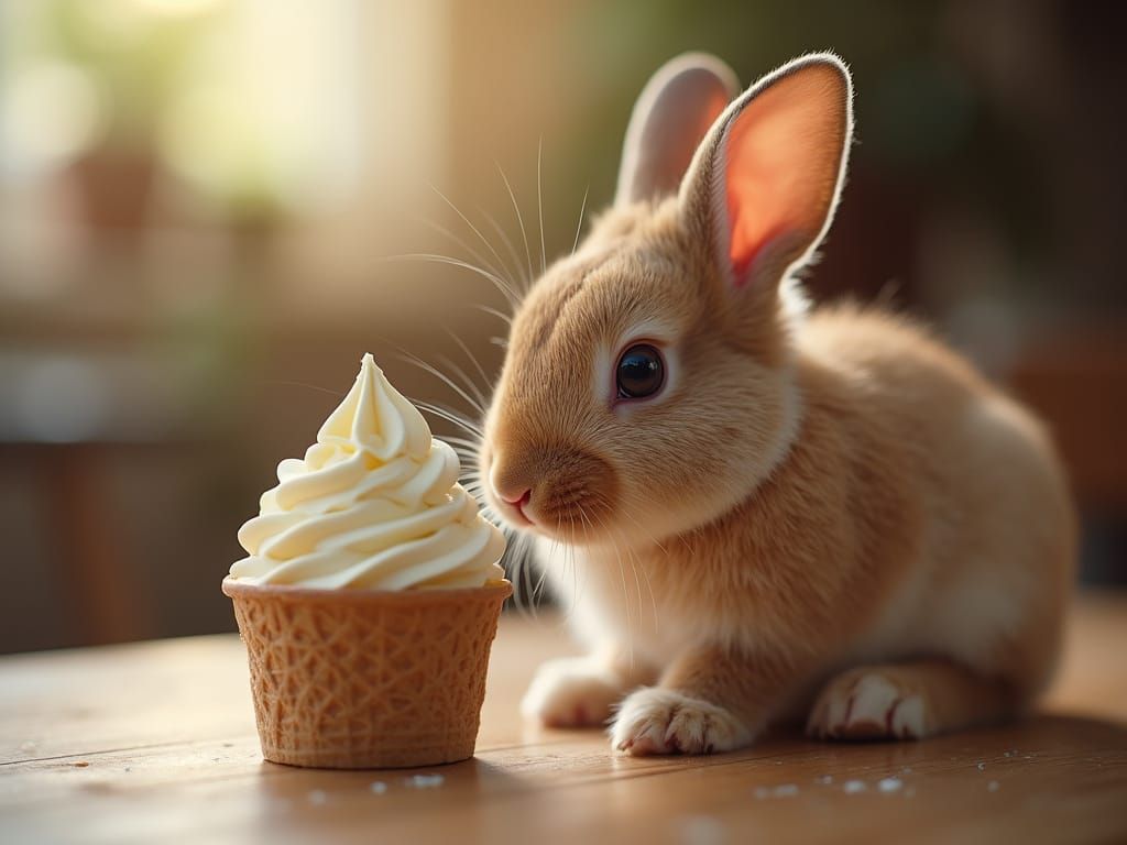Adorable Bunny Sniffs Ice Cream Carton