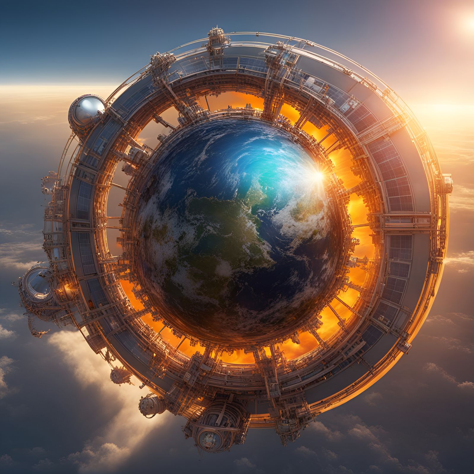 Hyperrealistic Dyson Rings Solar Energy Concept Art