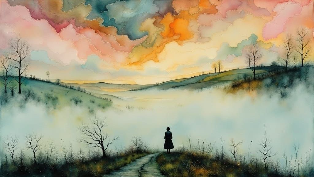 Surreal Landscape with Contemplative Figure as Fine Art