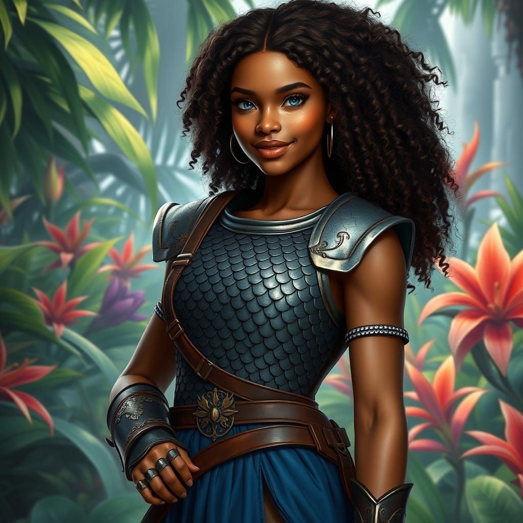 Confident Medieval Fantasy Warrior with Curly Brown Hair and...