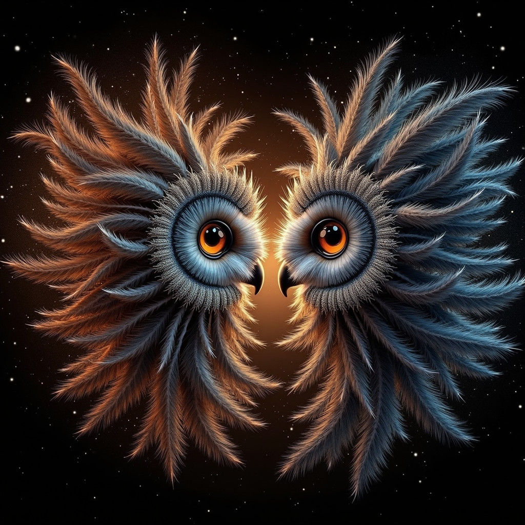 Owls Beaking in Surreal, High-Detail Dreamscape