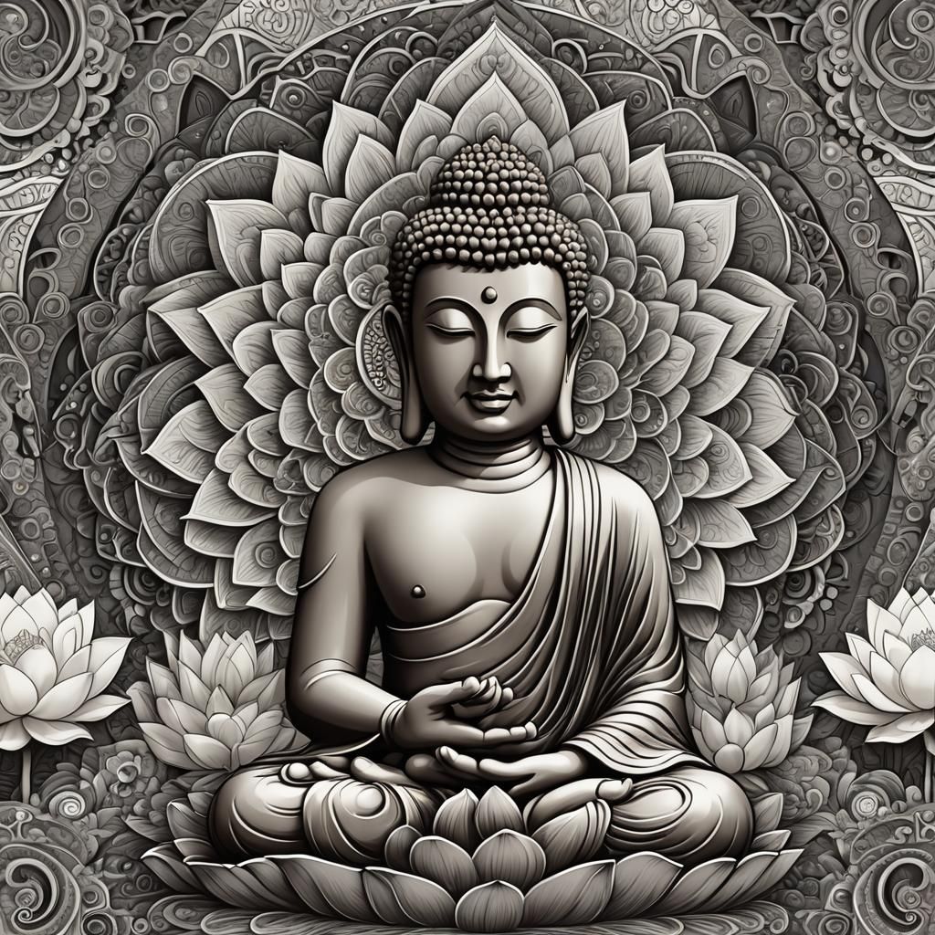 Abstract Buddha with Lotus Flower in Vector Art