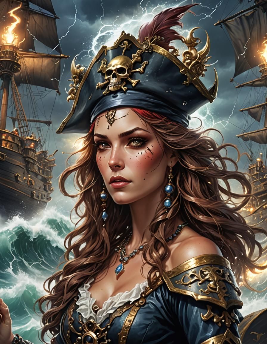 Gorgeous Pirate Queen in Stormy Seas