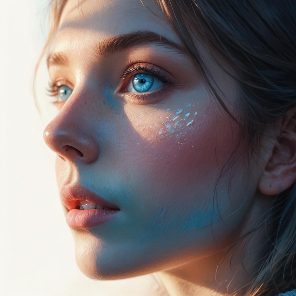 Cute Girl with Blue Eyes in Pastel Chalk Art