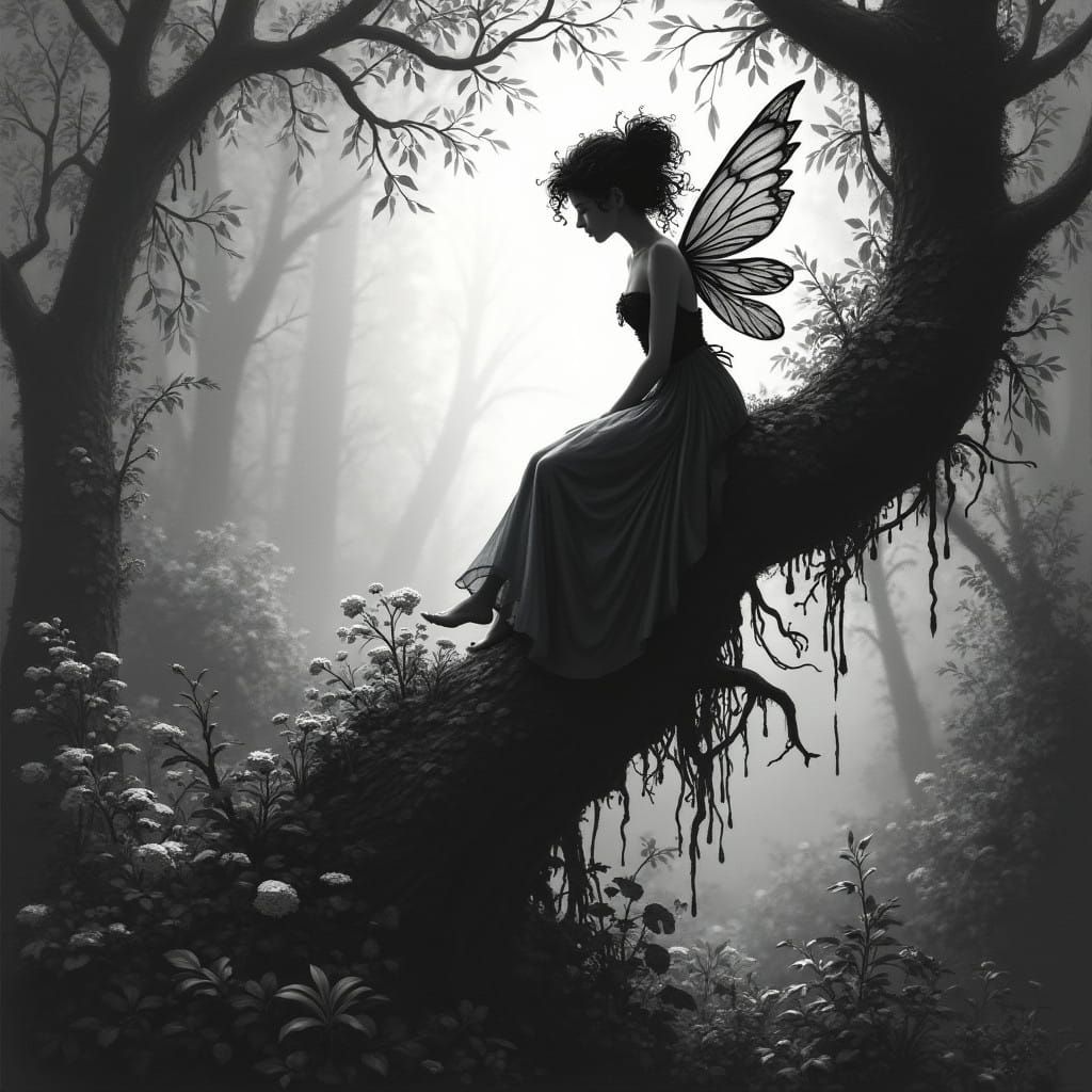 Ethereal Fairy Silhouette in Vibrant Garden