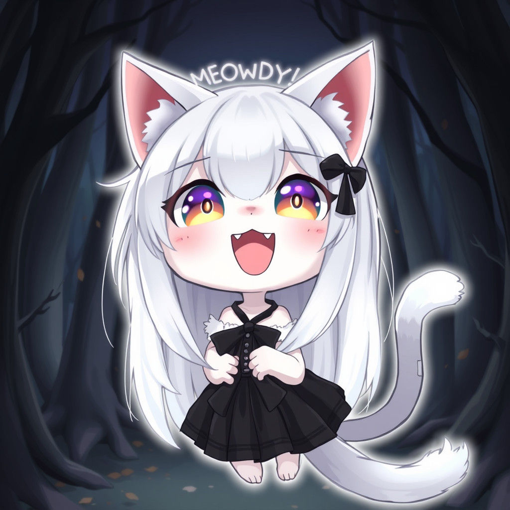 Adorable Anime Catgirl Ghost in Haunted Woods