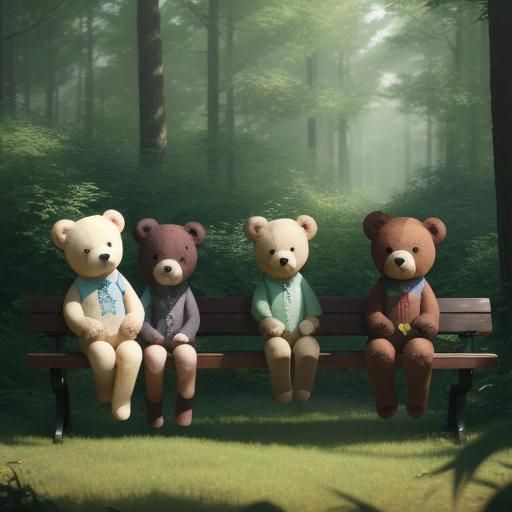 Teddy Bears in Forest, 3D Anime Art