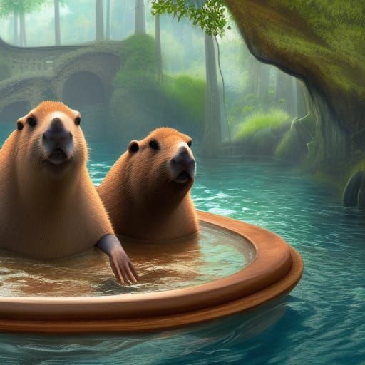 Capybara Relaxation in Detailed Digital Painting