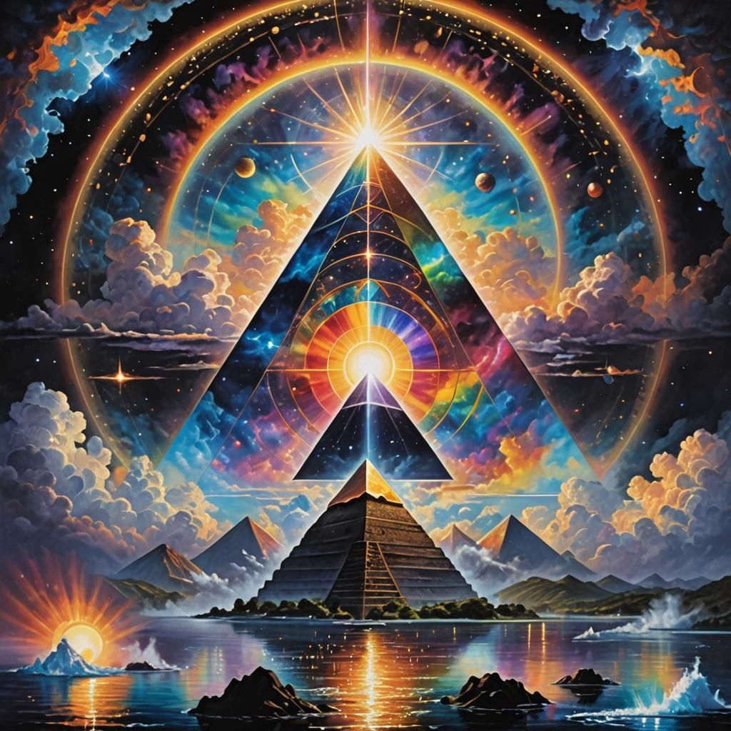 Divine Iridescent Pyramid Hedron with Energy Lasers