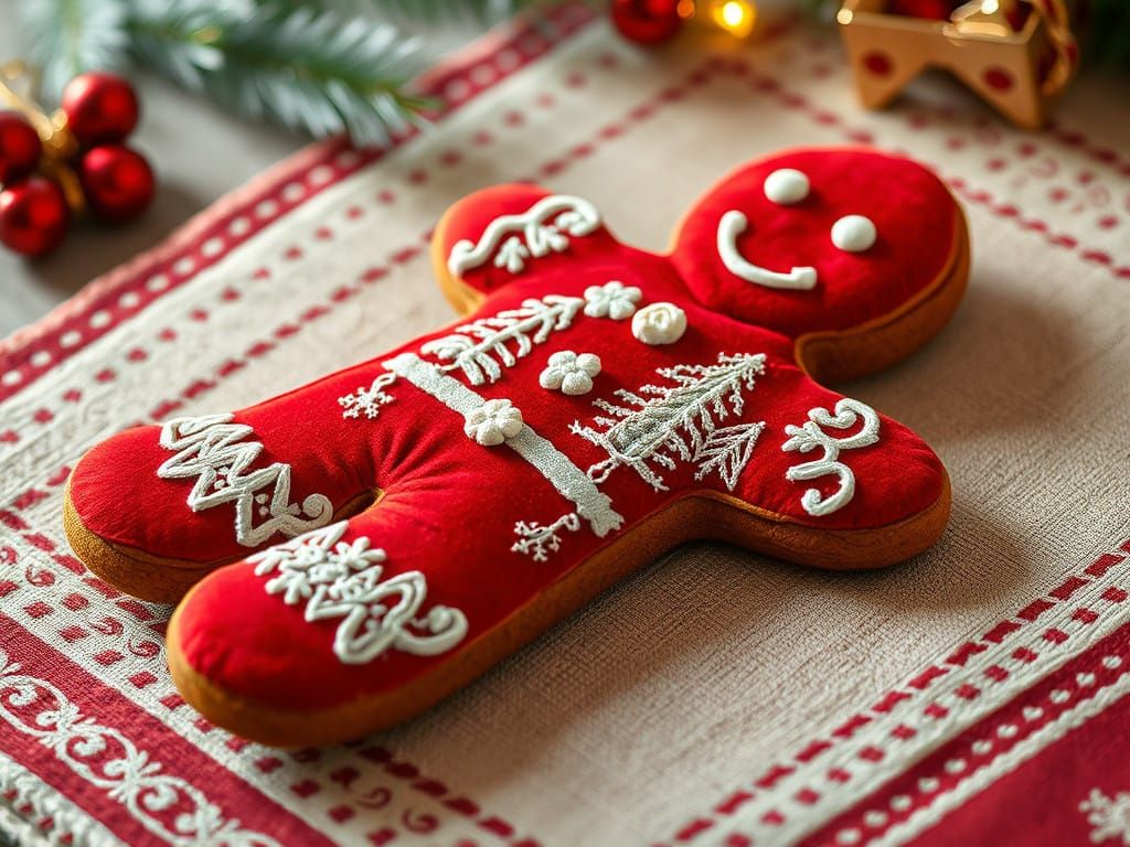 Velvet Gingerbread Man Embroidered with Whimsical Christmas....