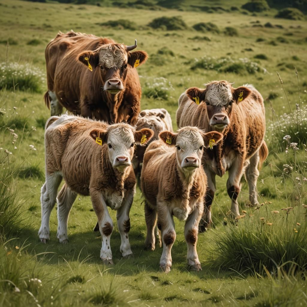 Adorable Scottish Calves in Lush Meadow