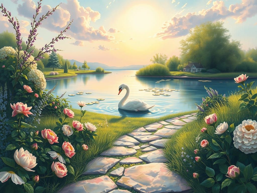 Whimsical Fantasy Garden in Dreamy Oil Painting Style