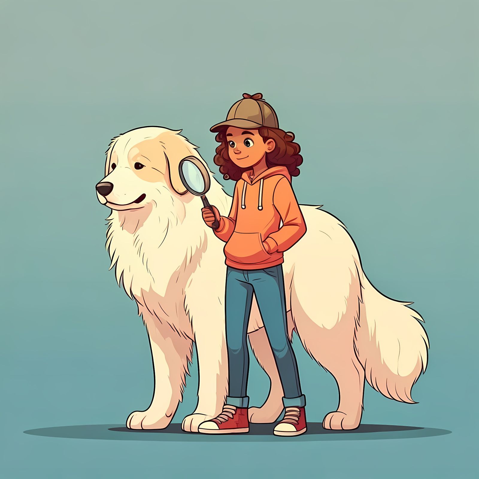 Colombian-American Girl Detective with Great Pyrenees