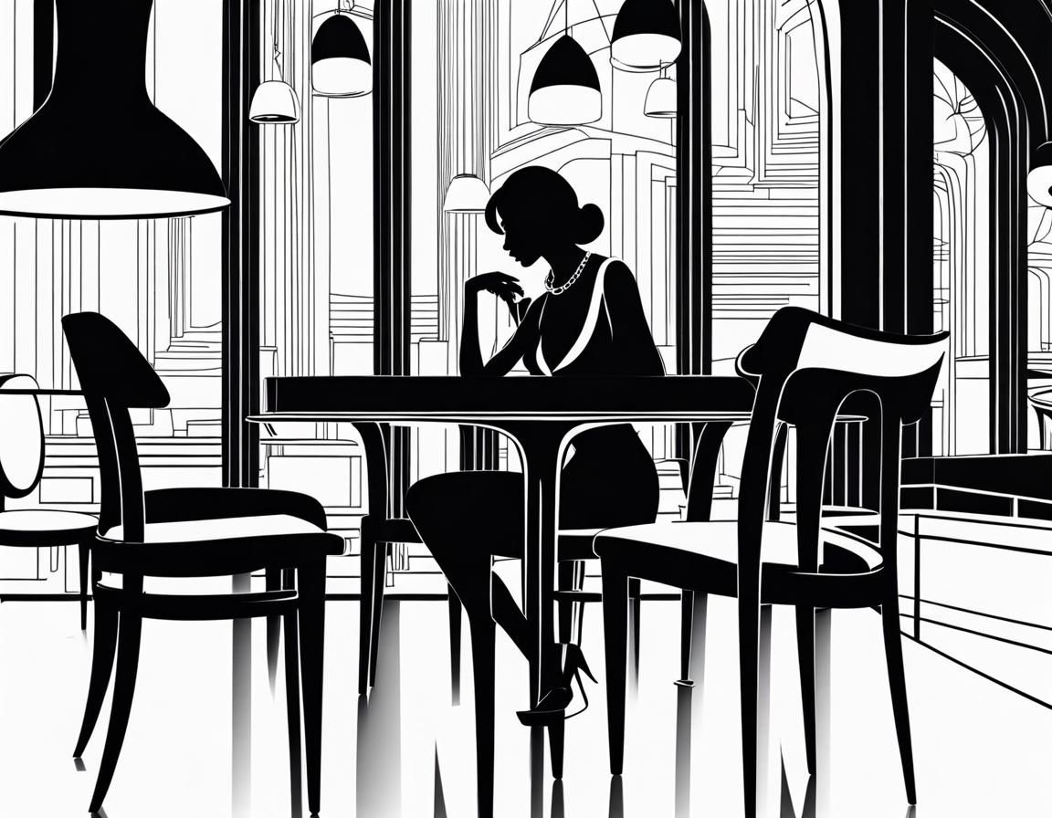 Minimalist Line Art of Woman in Jazz Club