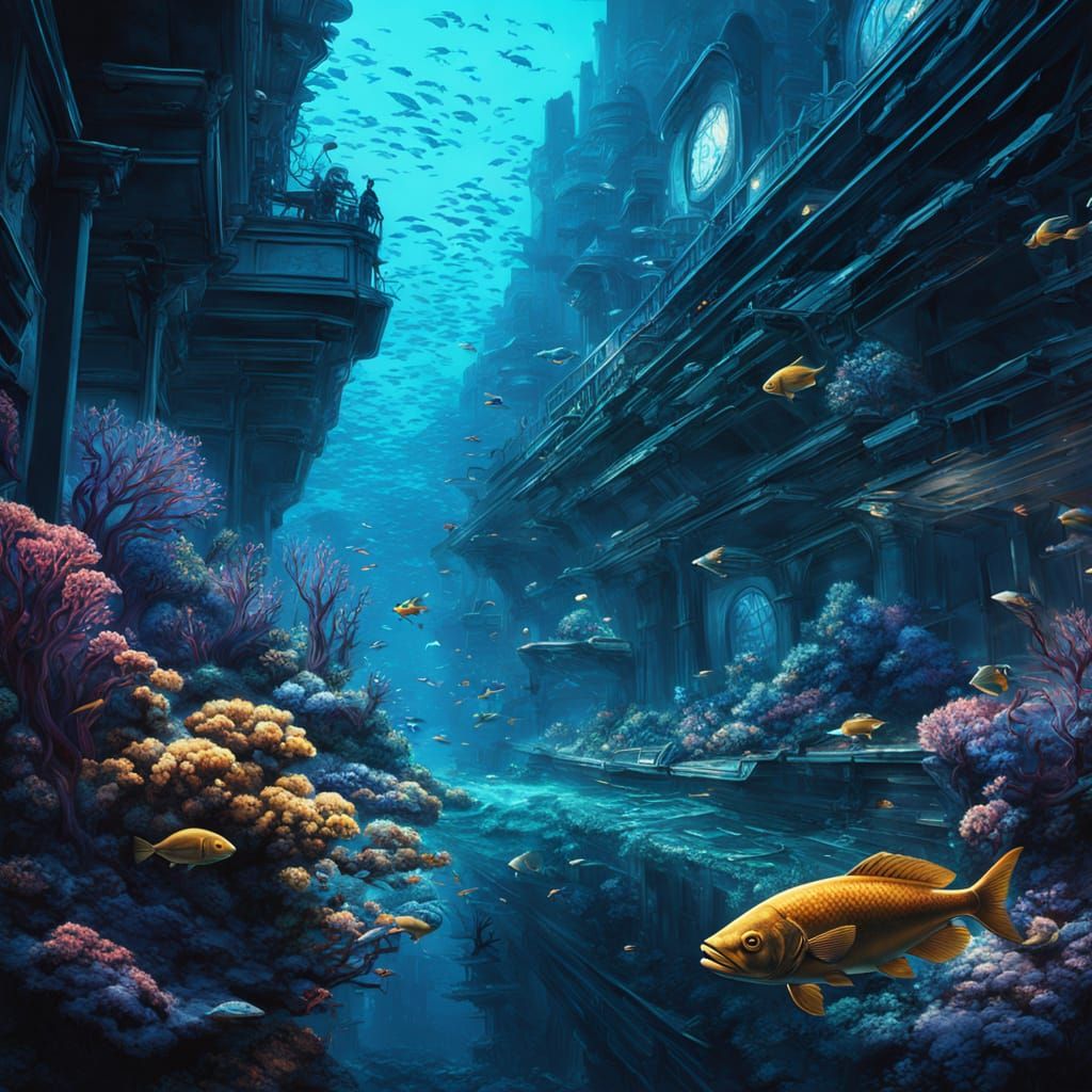 Underwater Paris Cityscape in Sci-Fi Style