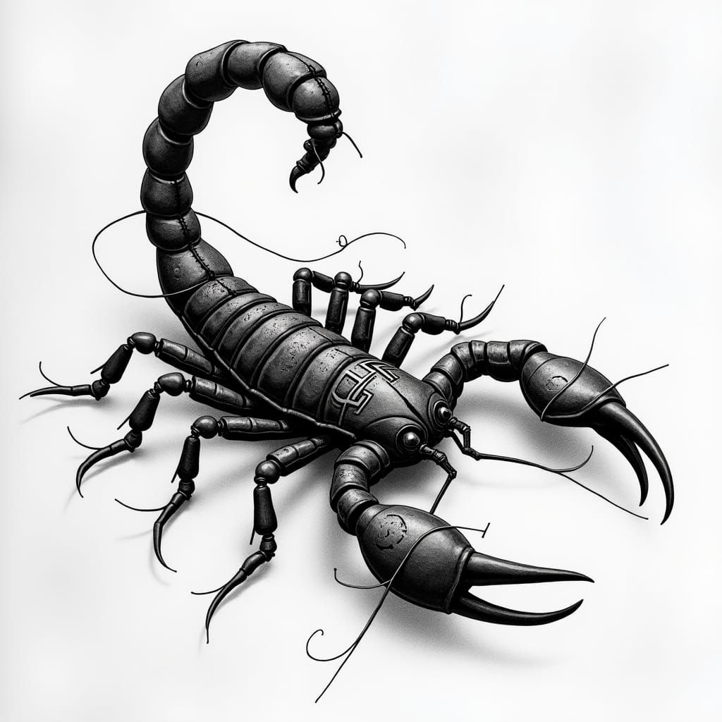 Scorpion Tattoo in Charcoal with Elegant Lines