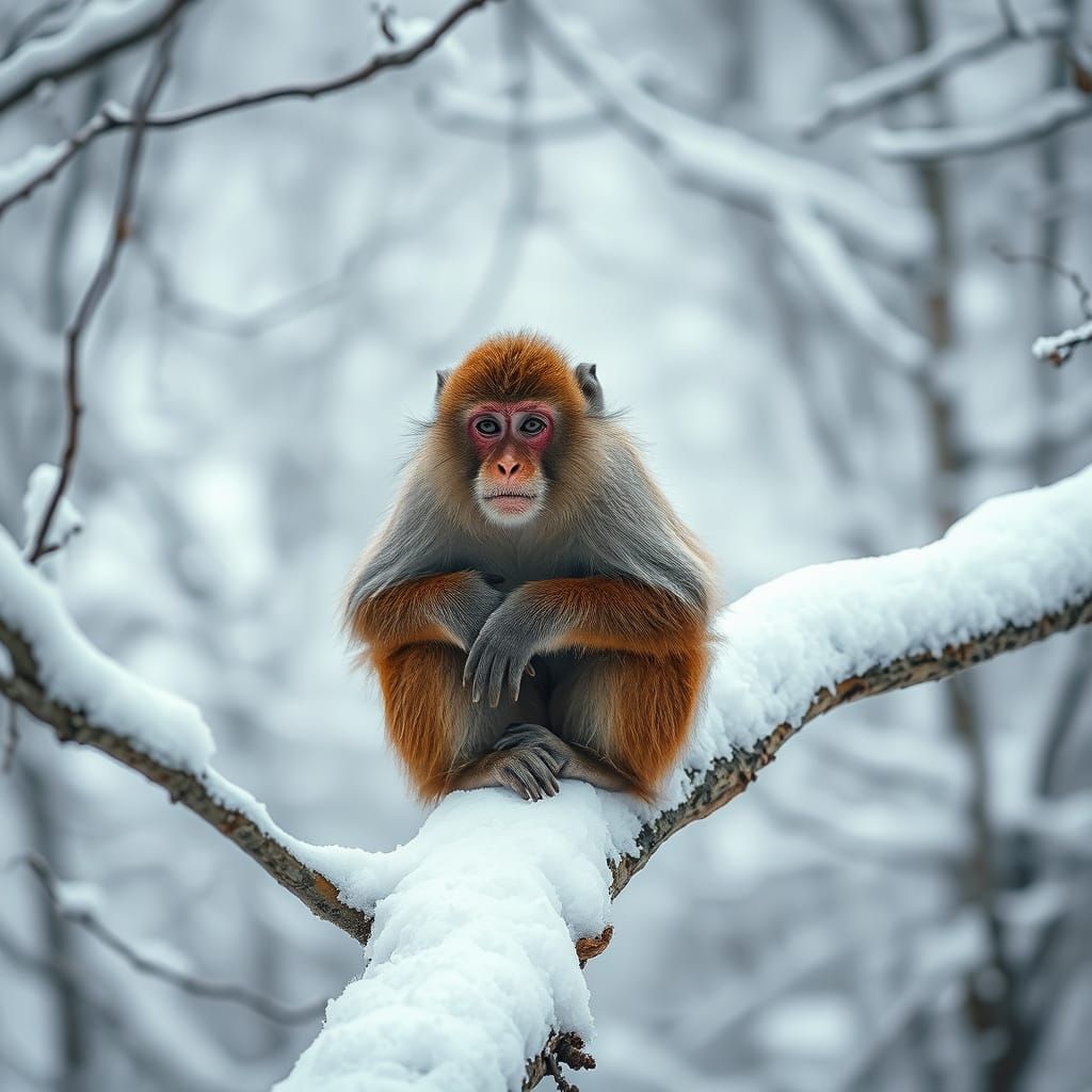 A Melancholic Monkey in Winter Wonderland
