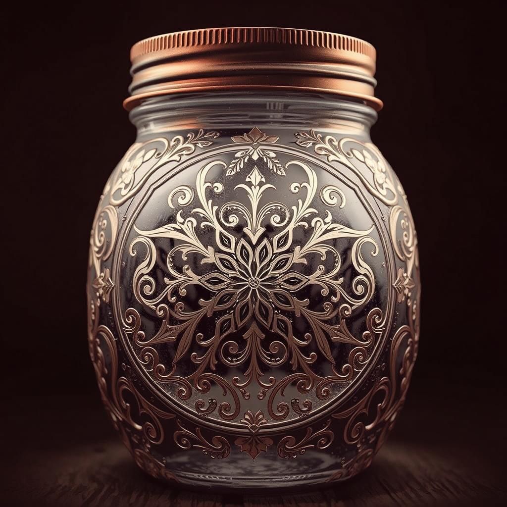 An aged, mystifying mason jar sits isolated, softly illumina...