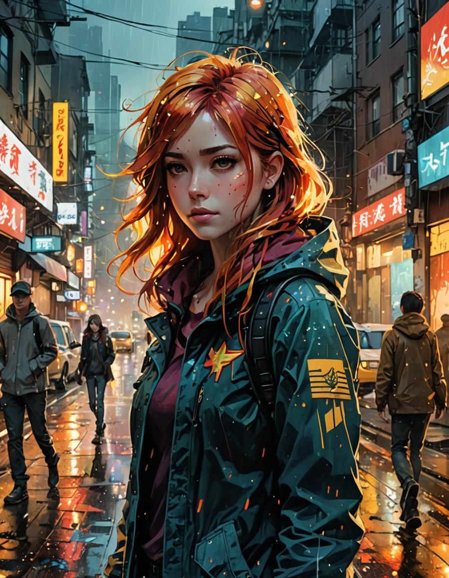 Rainy Cityscape: Watercolor Anime Realism