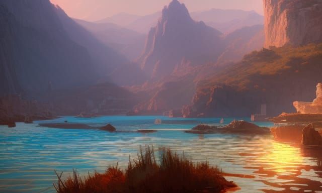 Greek Lagoon Concept Art in Dynamic Lighting